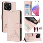 For Blackview Wave 6C Cat Rat Embossed Pattern RFID Leather Phone Case with Lanyard(Pink)