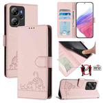 For Blackview Oscal Tiger 13 Cat Rat Embossed Pattern RFID Leather Phone Case with Lanyard(Pink)