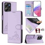 For Blackview Oscal Tiger 13 Cat Rat Embossed Pattern RFID Leather Phone Case with Lanyard(Purple)