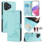 For Blackview Oscal Flat 2 / 2C Cat Rat Embossed Pattern RFID Leather Phone Case with Lanyard(Mint Green)