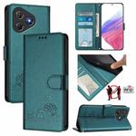 For Blackview Oscal Flat 2 / 2C Cat Rat Embossed Pattern RFID Leather Phone Case with Lanyard(Peacock Green)