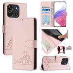 For Blackview Oscal Flat 1C Cat Rat Embossed Pattern RFID Leather Phone Case with Lanyard(Pink)