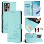 For HTC U24 Pro Cat Rat Embossed Pattern RFID Leather Phone Case with Lanyard(Mint Green)