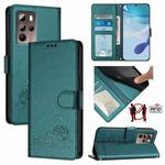 For HTC U24 Pro Cat Rat Embossed Pattern RFID Leather Phone Case with Lanyard(Peacock Green)