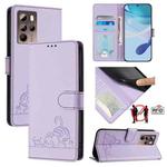 For HTC U24 Pro Cat Rat Embossed Pattern RFID Leather Phone Case with Lanyard(Purple)