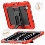 For iPad Pro 11 2024 Silicone Hydric PC Tablet Case with Shoulder Strap & Holder(Red)