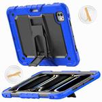 For iPad Pro 11 2024 Silicone Hydric PC Tablet Case with Shoulder Strap & Holder(Blue)