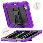 For iPad Pro 11 2024 Silicone Hydric PC Tablet Case with Shoulder Strap & Holder(Purple)