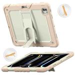 For iPad Pro 13 2024 Silicone Hydric PC Tablet Case with Shoulder Strap & Holder(Beige Rose Gold)