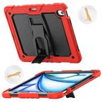 For iPad Air 13 2024 Silicone Hydric PC Tablet Case with Shoulder Strap & Holder(Red)