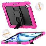 For iPad Air 13 2024 Silicone Hydric PC Tablet Case with Shoulder Strap & Holder(Rose Red)