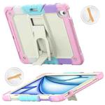 For iPad Air 13 2024 Silicone Hydric PC Tablet Case with Shoulder Strap & Holder(Camouflage Pink)