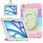 For iPad Air 11 2024 Handle Silicone Hydric PC Tablet Case with Shoulder Strap(Rainbow Pink)