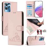 For Oukitel C32 Cat Rat Embossed Pattern RFID Leather Phone Case with Lanyard(Pink)