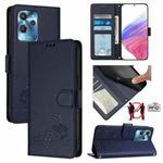 For Oukitel C32 Cat Rat Embossed Pattern RFID Leather Phone Case with Lanyard(Blue)