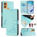 For Oukitel C33 Cat Rat Embossed Pattern RFID Leather Phone Case with Lanyard(Mint Green)