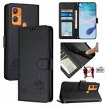 For Oukitel C33 Cat Rat Embossed Pattern RFID Leather Phone Case with Lanyard(Black)