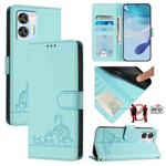 For Oukitel C36 / C35 Cat Rat Embossed Pattern RFID Leather Phone Case with Lanyard(Mint Green)