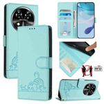 For Oukitel C37 Cat Rat Embossed Pattern RFID Leather Phone Case with Lanyard(Mint Green)