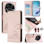 For Oukitel C37 Cat Rat Embossed Pattern RFID Leather Phone Case with Lanyard(Pink)