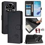 For Oukitel C37 Cat Rat Embossed Pattern RFID Leather Phone Case with Lanyard(Black)