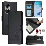 For Oukitel C38 Cat Rat Embossed Pattern RFID Leather Phone Case with Lanyard(Black)