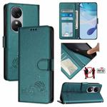 For Oukitel C38 Cat Rat Embossed Pattern RFID Leather Phone Case with Lanyard(Peacock Green)