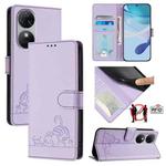 For Oukitel C38 Cat Rat Embossed Pattern RFID Leather Phone Case with Lanyard(Purple)