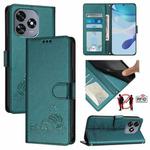 For Oukitel C51 Cat Rat Embossed Pattern RFID Leather Phone Case with Lanyard(Peacock Green)