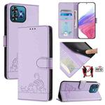 For Oukitel C53 Cat Rat Embossed Pattern RFID Leather Phone Case with Lanyard(Purple)