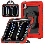 For iPad Pro 11 2024 Handle Silicone Hydric PC Tablet Case with Shoulder Strap(Red)