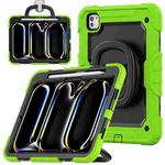 For iPad Pro 11 2024 Handle Silicone Hydric PC Tablet Case with Shoulder Strap(Yellow Green)