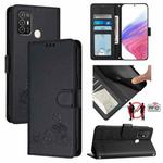 For ZTE Blade A52 Cat Rat Embossed Pattern RFID Leather Phone Case with Lanyard(Black)