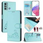 For ZTE Blade A53 Cat Rat Embossed Pattern RFID Leather Phone Case with Lanyard(Mint Green)
