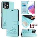 For ZTE Blade A73 4G Cat Rat Embossed Pattern RFID Leather Phone Case with Lanyard(Mint Green)