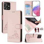 For ZTE Blade A73 4G Cat Rat Embossed Pattern RFID Leather Phone Case with Lanyard(Pink)