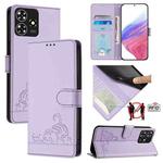 For ZTE Blade A73 4G Cat Rat Embossed Pattern RFID Leather Phone Case with Lanyard(Purple)