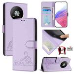 For ZTE Blade A73 5G Cat Rat Embossed Pattern RFID Leather Phone Case with Lanyard(Purple)