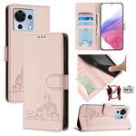 For ZTE Blade V50 Vita Cat Rat Embossed Pattern RFID Leather Phone Case with Lanyard(Pink)