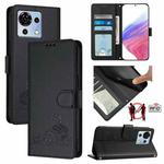 For ZTE Blade V50 Vita Cat Rat Embossed Pattern RFID Leather Phone Case with Lanyard(Black)