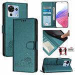 For ZTE Blade V50 Vita Cat Rat Embossed Pattern RFID Leather Phone Case with Lanyard(Peacock Green)
