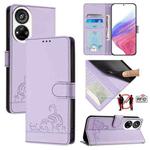 For ZTE Blade V40s Cat Rat Embossed Pattern RFID Leather Phone Case with Lanyard(Purple)