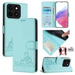 For ZTE Blade A35 / A55 Cat Rat Embossed Pattern RFID Leather Phone Case with Lanyard(Mint Green)