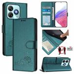 For ZTE Blade A75 4G Cat Rat Embossed Pattern RFID Leather Phone Case with Lanyard(Peacock Green)