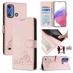 For ZTE Blade A53 Pro Cat Rat Embossed Pattern RFID Leather Phone Case with Lanyard(Pink)