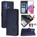 For ZTE Blade A53 Pro Cat Rat Embossed Pattern RFID Leather Phone Case with Lanyard(Blue)