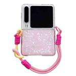 For Huawei Pura X Pearlescent Shell Texture Side Buckle Phone Case with Rainbow Bracelet(Pink)