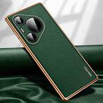 For Huawei Pura 70 SULADA TPU + Litchi Texture Leather Phone Case(Green)