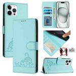 For iPhone 12 Pro Max Cat Rat Embossed Pattern RFID PU Phone Case with Wrist Strap(Mint Green)