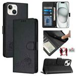 For iPhone 13 mini Cat Rat Embossed Pattern RFID PU Phone Case with Wrist Strap(Black)